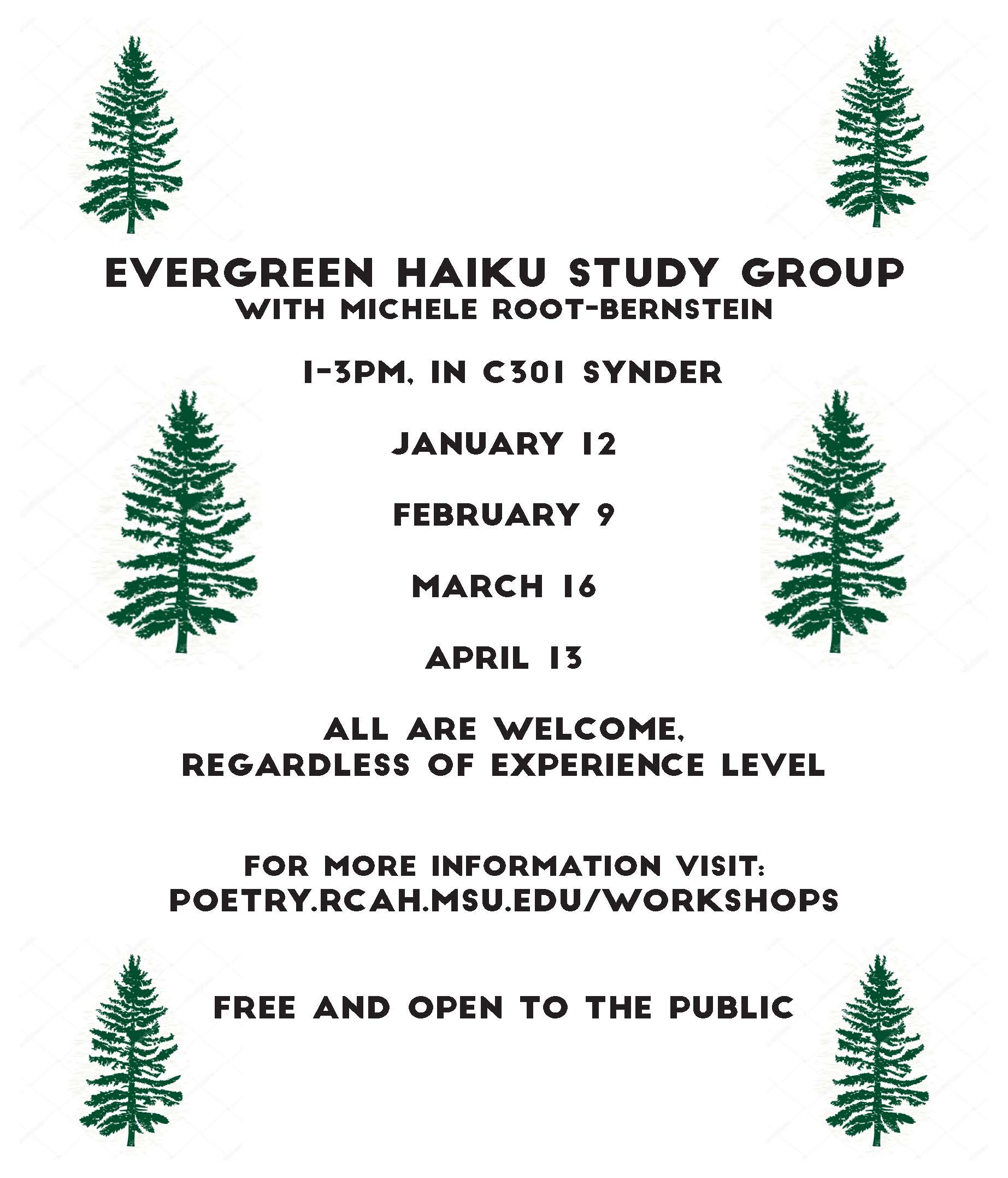 Evergreen Haiku study group flyer. Click to download pdf with text.