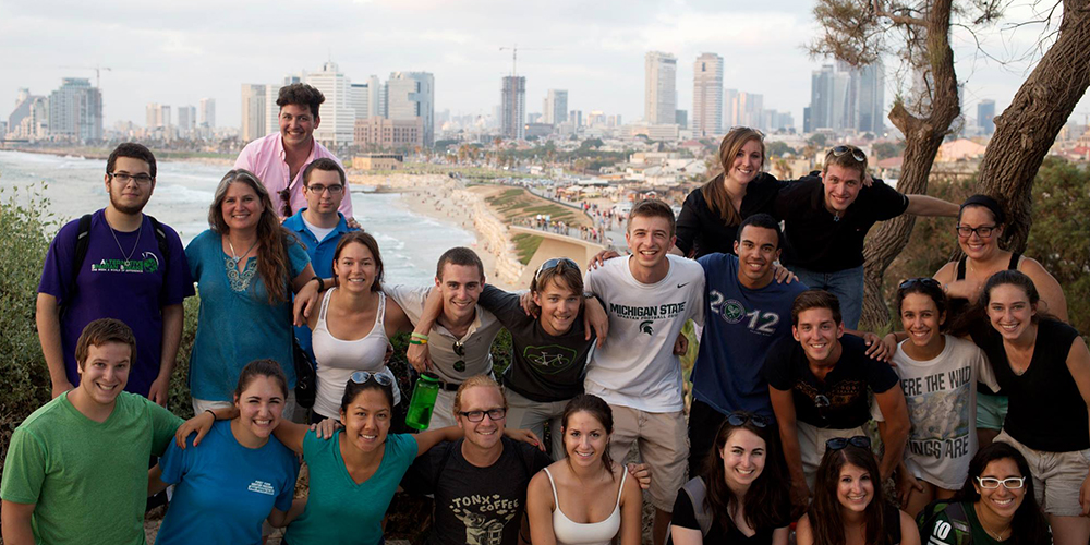 Students pose for a photograph in Israel