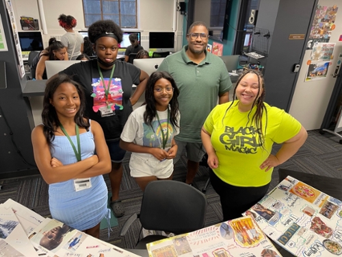 Grit, Glam, & Guts summer 2021 camp in RCAH at MSU with Aaliyah Buell (right) and Dr. Kevin Brooks (back right)