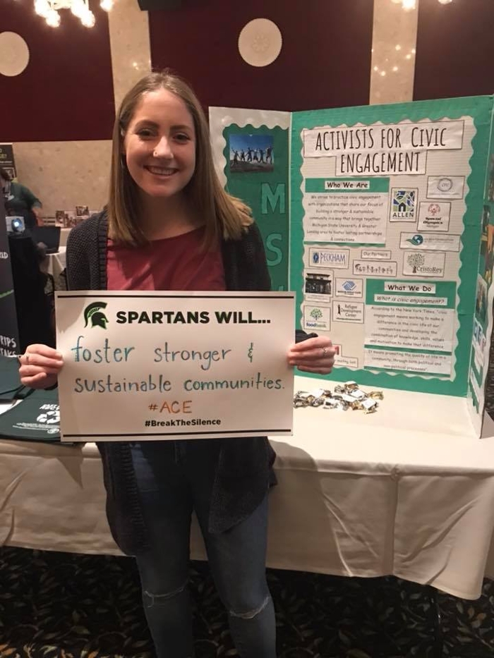 Sadie Shattuck at the MLK Day event hosted by the Center for Service Learning and Civic Engagement in the MSU Union on January 15, 2018.