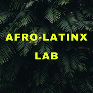 Afro-Latinx Lab Logo with tropical foliage behind the name.